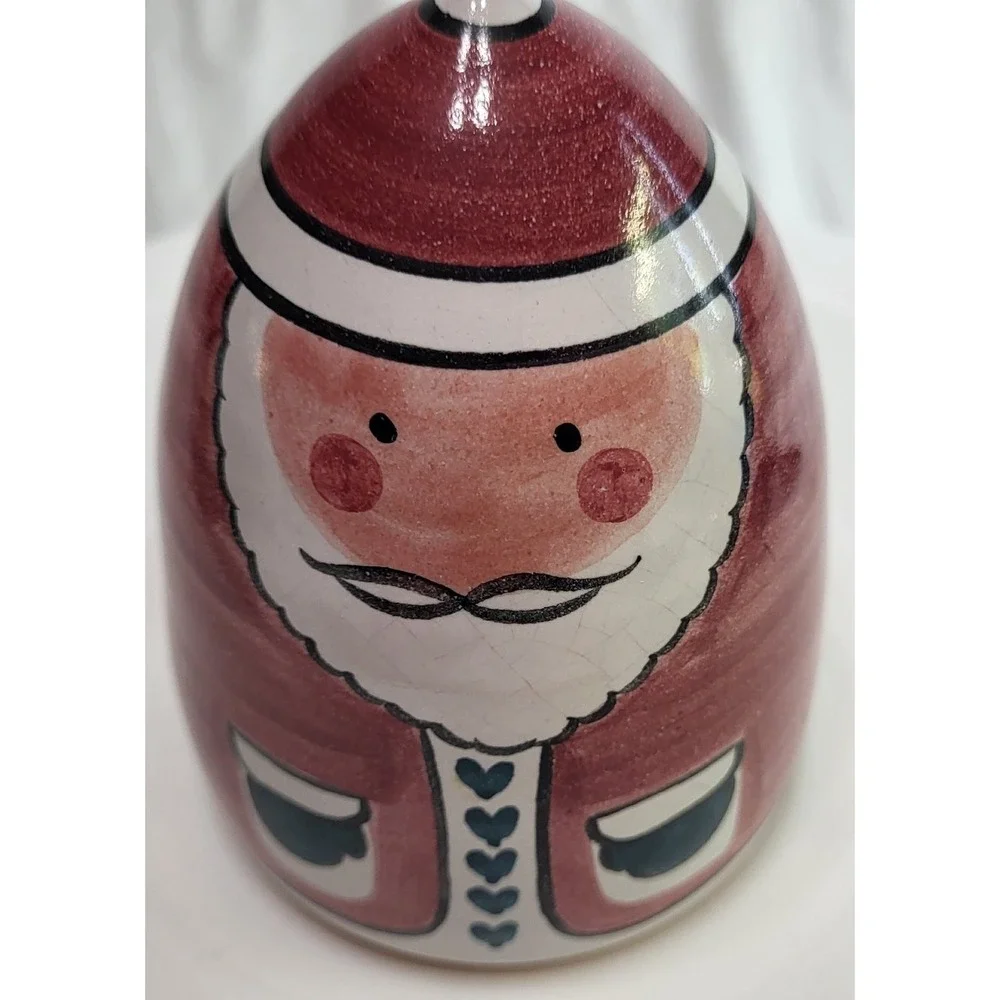 Santa Claus Columbia Falls Red Clay Ceramic Hand Painted Round Figurine Vintage